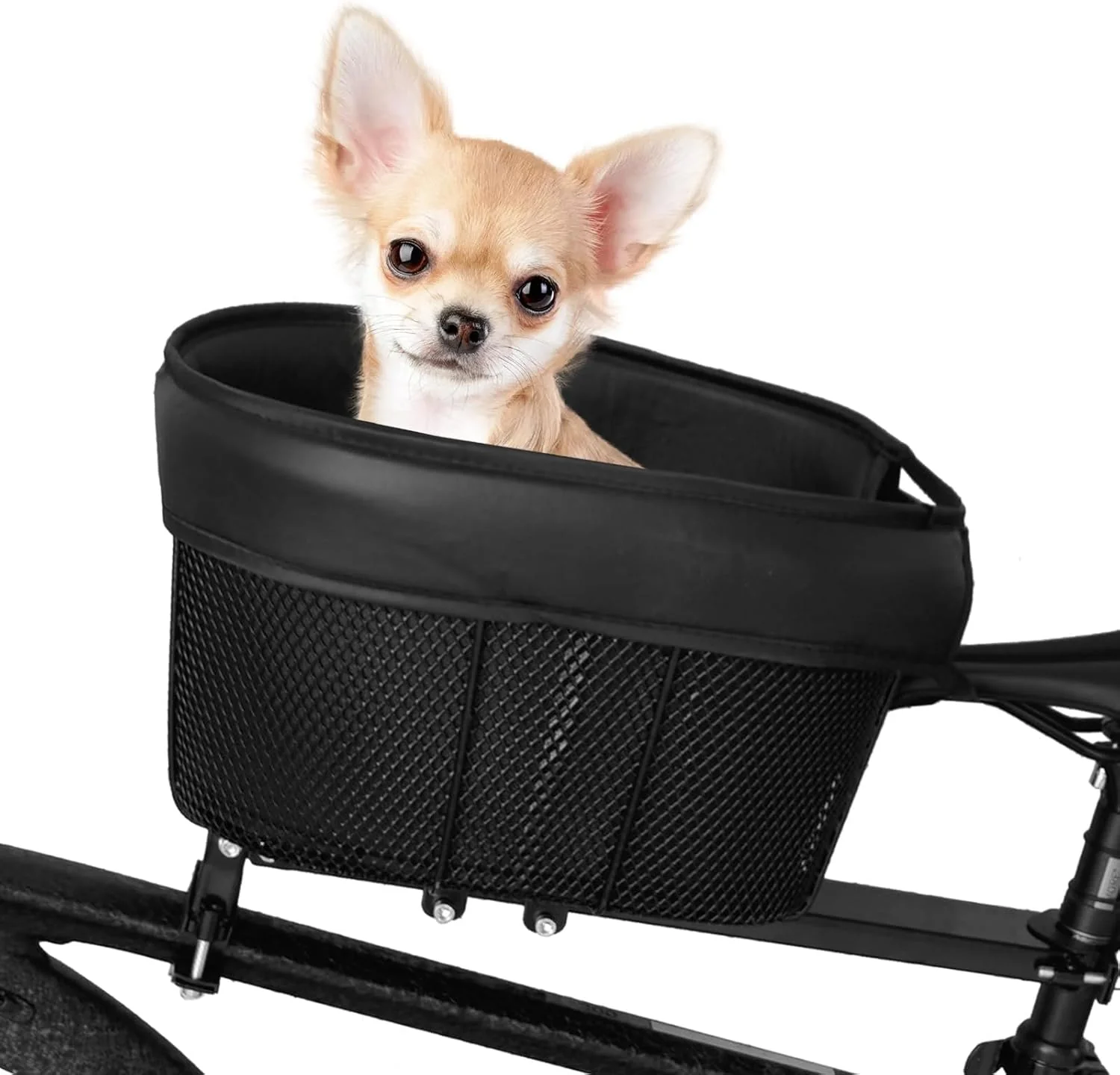 Easy-to-Use Dog Bike Basket Mountain Bike Shopping Basket Portable Cat and Dog Carrier for Bike Front Crossbar with Sponge Liner ty Strap Black User-Friendly