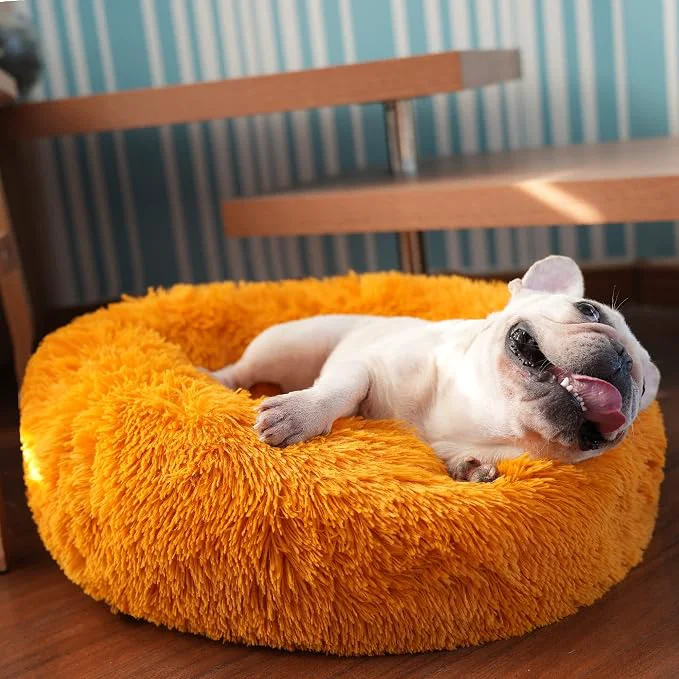 Verified Calming Donut Dogs Beds for Small Dogs Washable 23inch Plush Round Pet Bed for Fashionable