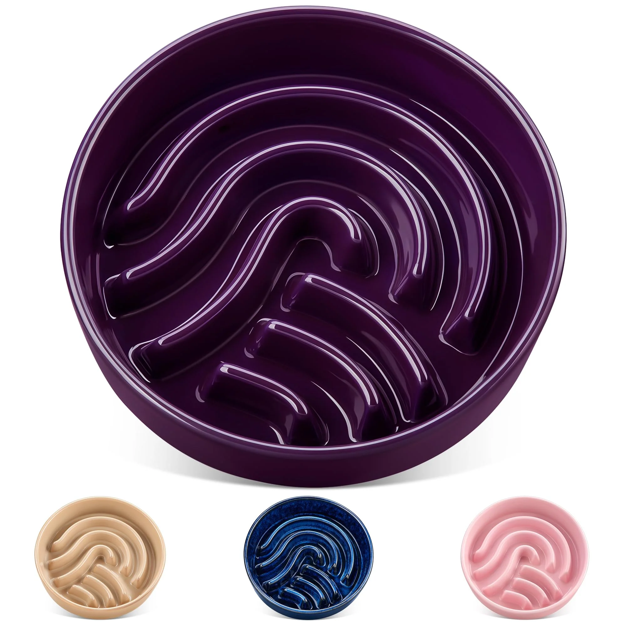 Reusable vancasso Slow Feeder Dog Bowl – 3 Cup Ceramic Slow Feeding Dish for Large Breed Dark Purple Enhanced