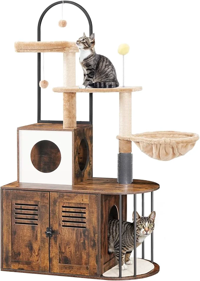 Clean HOOBRO Cat Tree with Litter Box Enclosure All-in-One 31.5 Cat Tower with Responsible