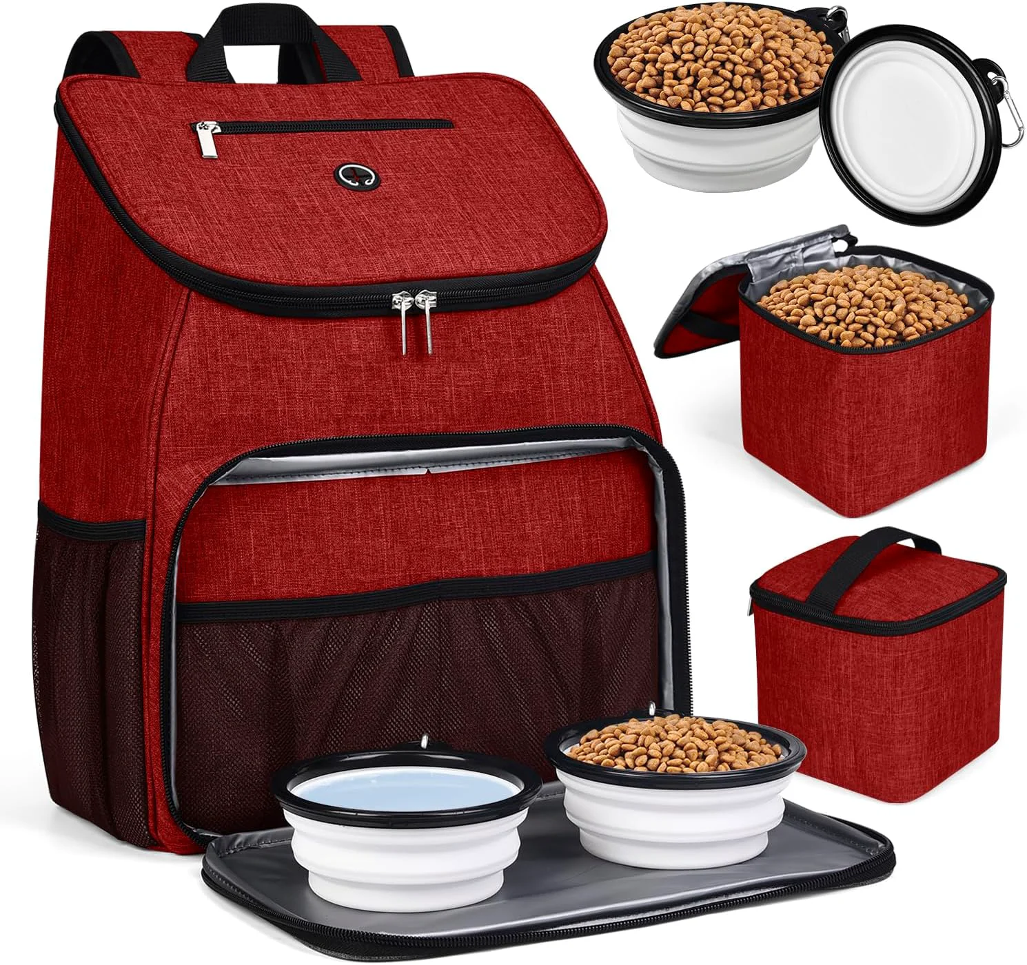 Consistent BAGLHER丨Dog Travel Bag Airline Pet Supplies Backpack Dog Travel Backpack with 2 Silicone Collapsible Bowls and 2 Food Baskets Minimalist