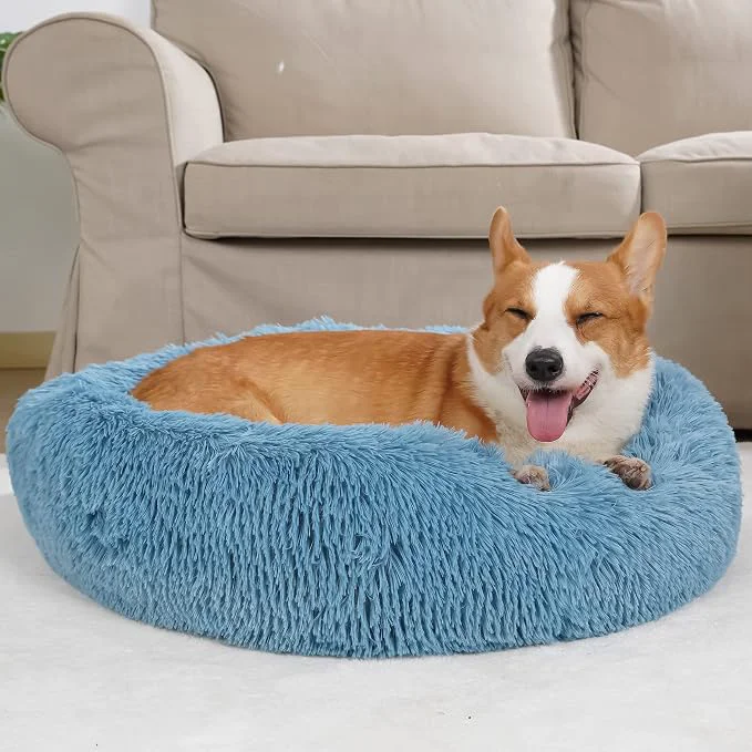 High-Grade Calming Donut Dogs Beds for Small Dogs Washable 28inch Plush Round Pet Bed for Unique