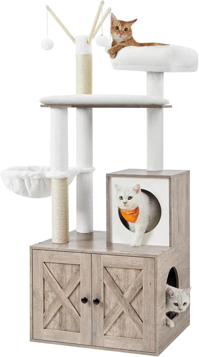 Refined Feandrea Cat Tree with Litter Box Enclosure 59-Inch Modern Cat Tower 2-in-1 Versatile