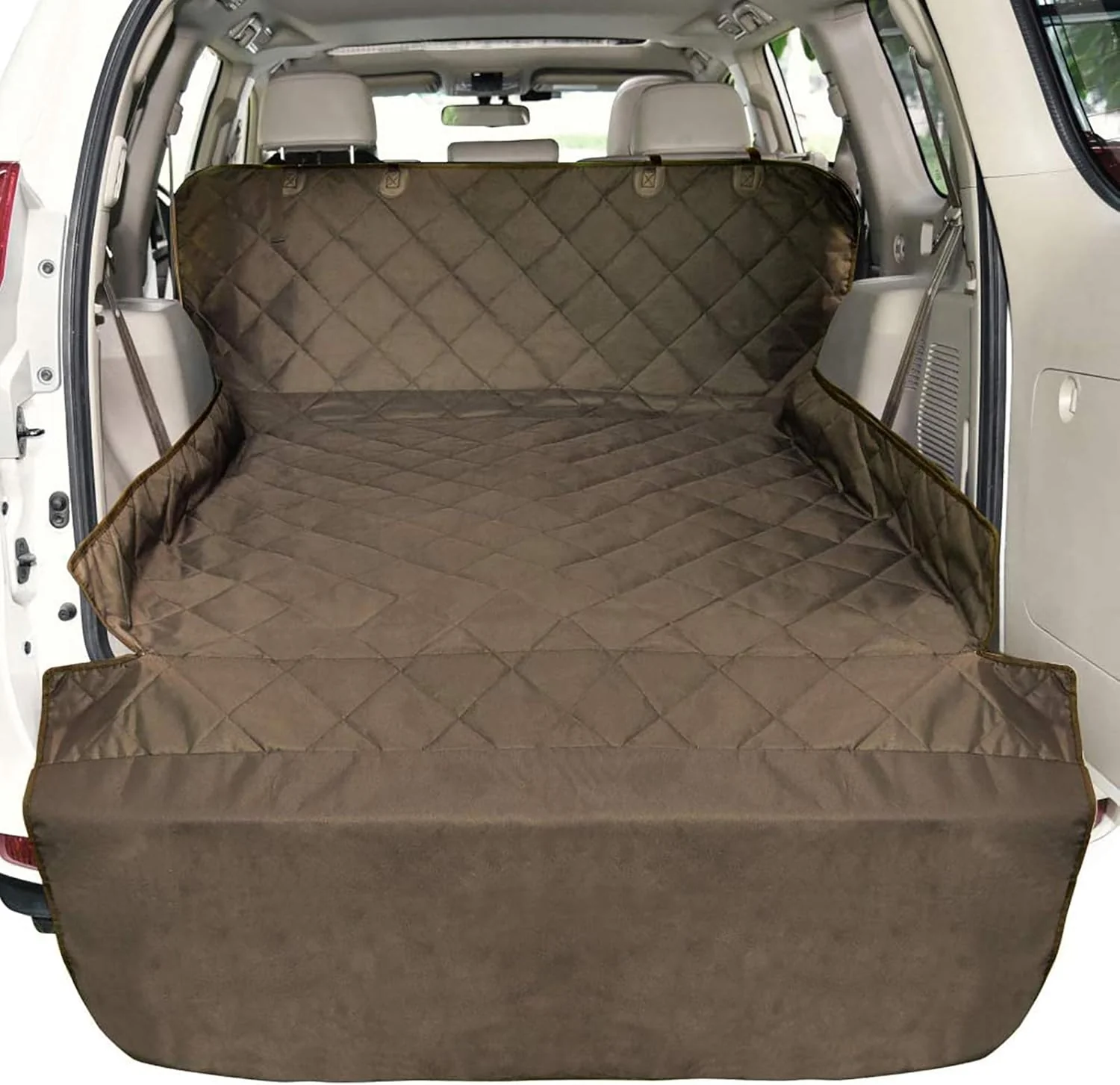 Healthy F-color SUV Cargo Liner for Dogs Water Resistant Pet Cargo Cover Dog Seat Cover Mat for SU Sedans Vans with Bumper Flap Protector Non-Slip Large Size Universal Fit Brown Consistent