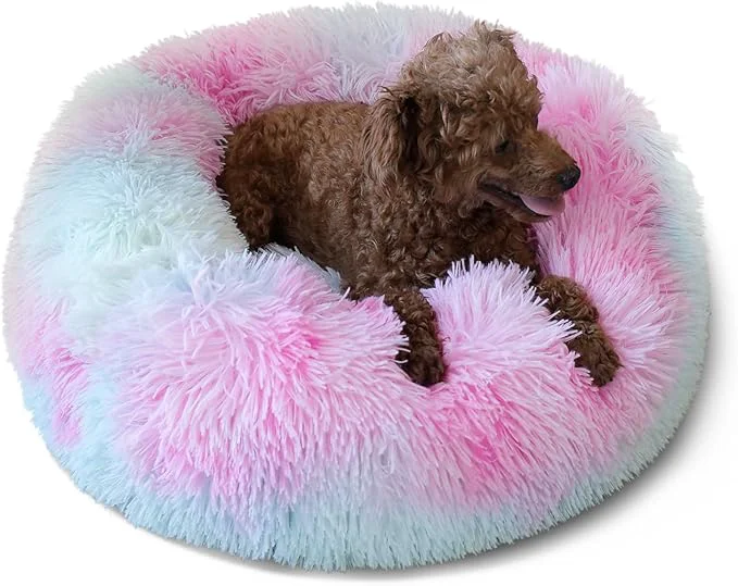 Practical nononfish Puppy Bed for Calming Dog 19Inches Peach Anti-Anxiety Donut Bed for Flexible