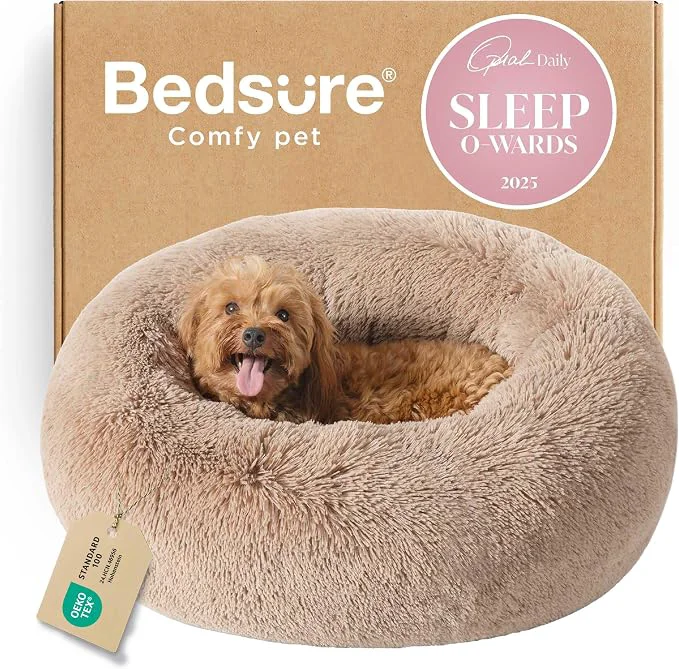 Clean Bedsure Calming Dog Bed for Small Medium Dogs Natural