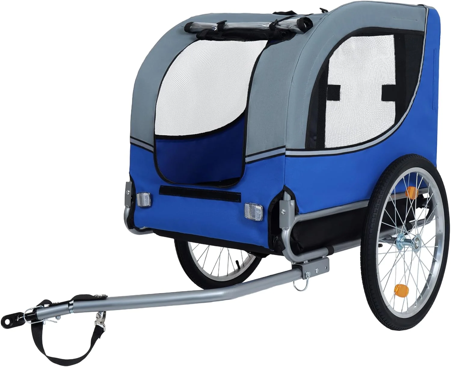 Functional Blue-Grey Large Folding Bike Trailer for Dogs – Heavy-Duty Steel Frame 66LB Capacity Pet Carrier for All-Terrain Cycling Jogging Camping Adventures Superior