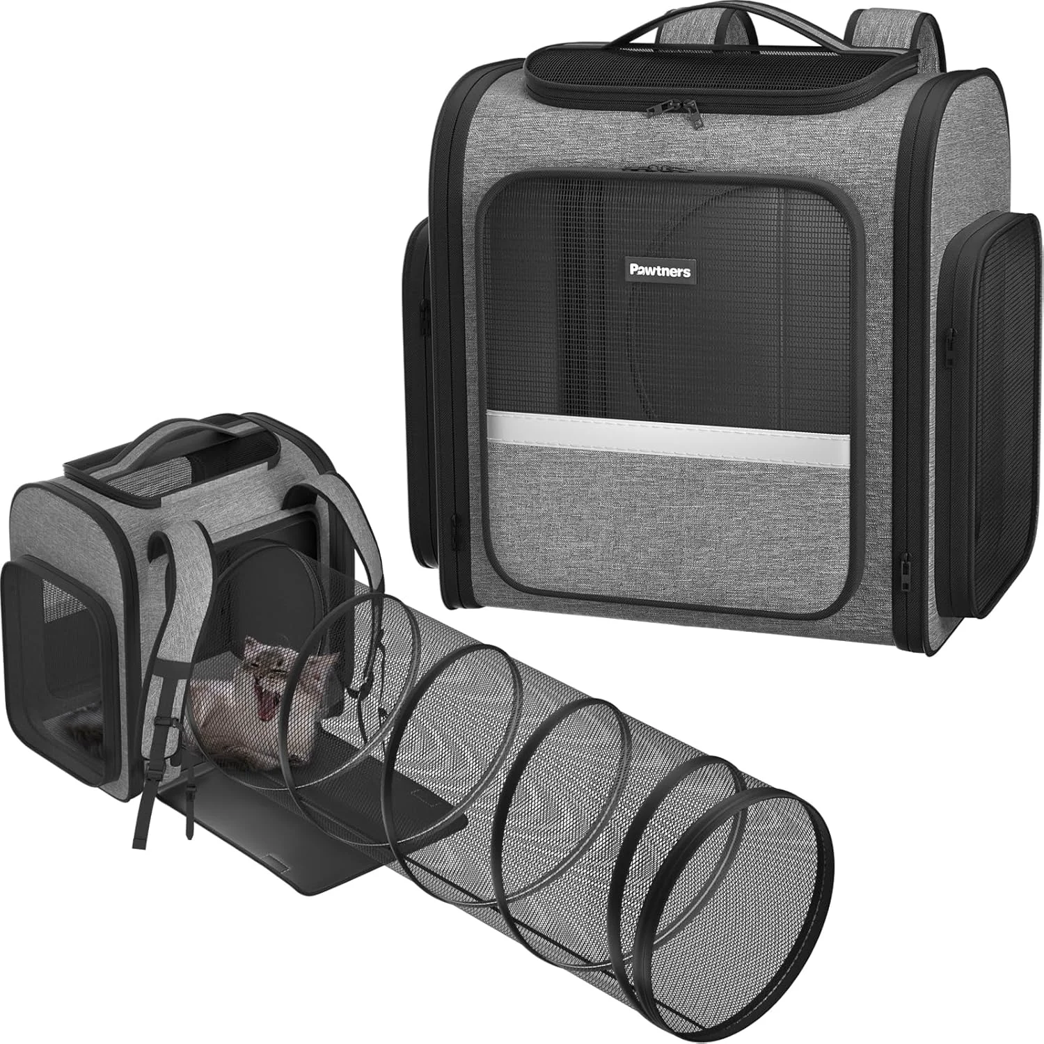 Modern Pawtners Cat Carrier Backpacks Expandable Cat Backpack with Breathable Mesh Pet Carrier Backpack for Cats Small Dogs Puppies Up to 18 Lbs Dog Carrier Backpack for Travel Hiking Camping Outdoor Certified