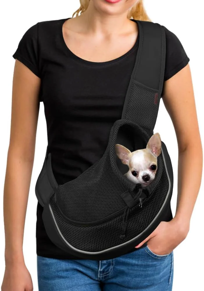 Sophisticated YUDODO Pet Sling Carrier for Small Dogs Cats – Hands- Puppy Carrier with Safety Hook Large Zipper Pocket Soft Breathable Mesh Adjustable Strap Reflective Strip Black 2.0 M Practical