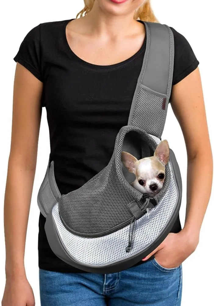 Elegant YUDODO Pet Sling Carrier for Small Dogs Cats – Hands- Puppy Carrier with Safety Hook Large Zipper Pocket Soft Breathable Mesh Adjustable Strap Reflective Strip Gray 1.0 S Unique