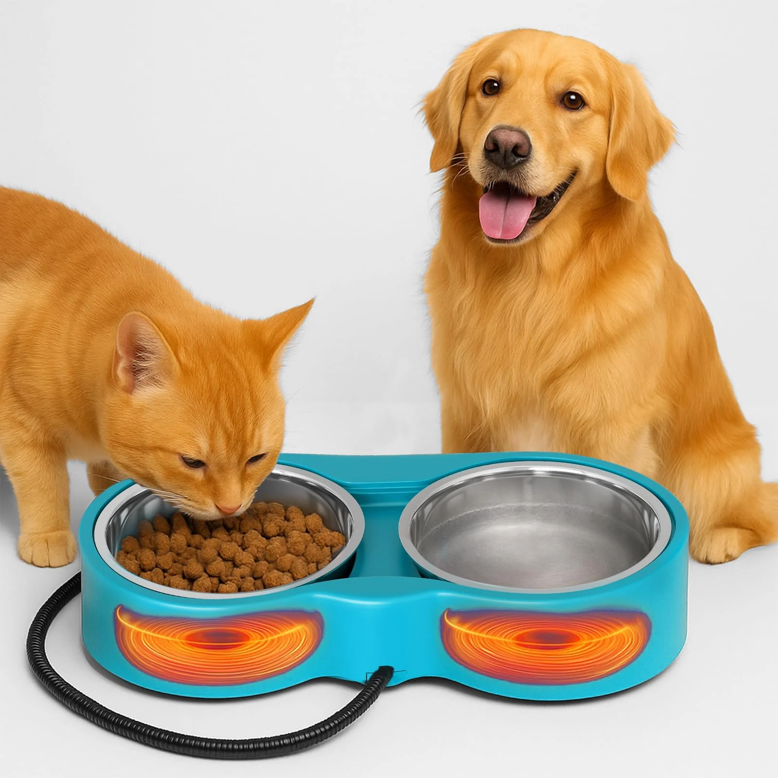 Flexible YEOLEH Pet Heated Bowl for Cat Dog — ze-Proof Dual-Bowl 2 x 23 oz Indoor Outdoor Sophisticated