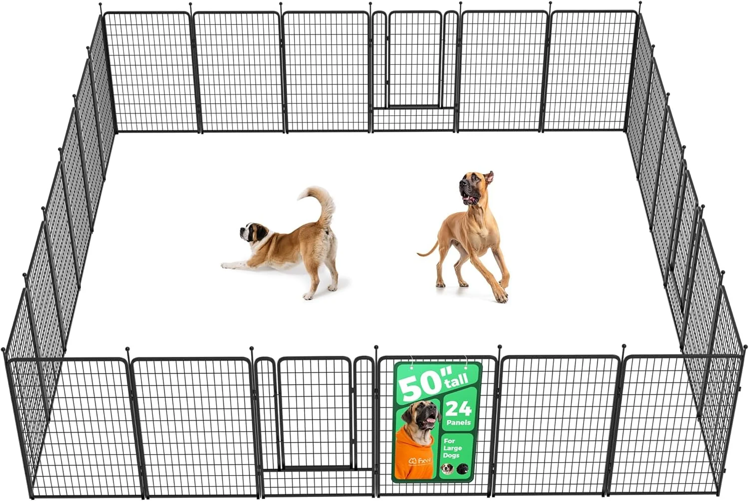Clean FXW Rollick Unleashed Dog Playpen for Indoor Yard RV Camping 50 inch 24 Panels for Large Dogs Black│Patented Safe