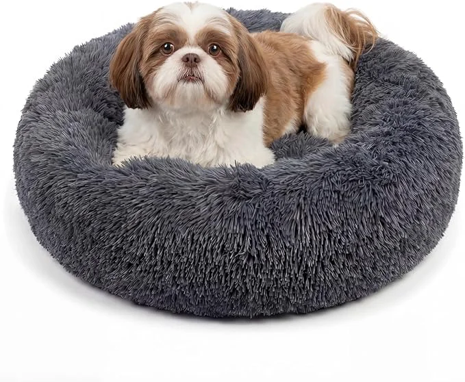 Genuine Calming Donut Dogs Beds for Small Dogs Washable 23inch Plush Round Pet Bed for Luxury