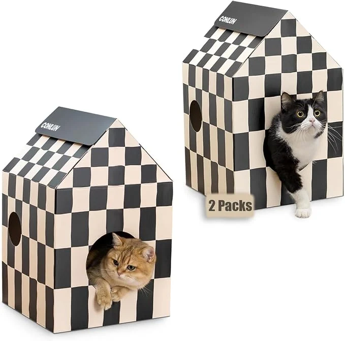 Elite Cardboard Cat House with Scratch Pad Catnip Cat Play Scratching House Trendy