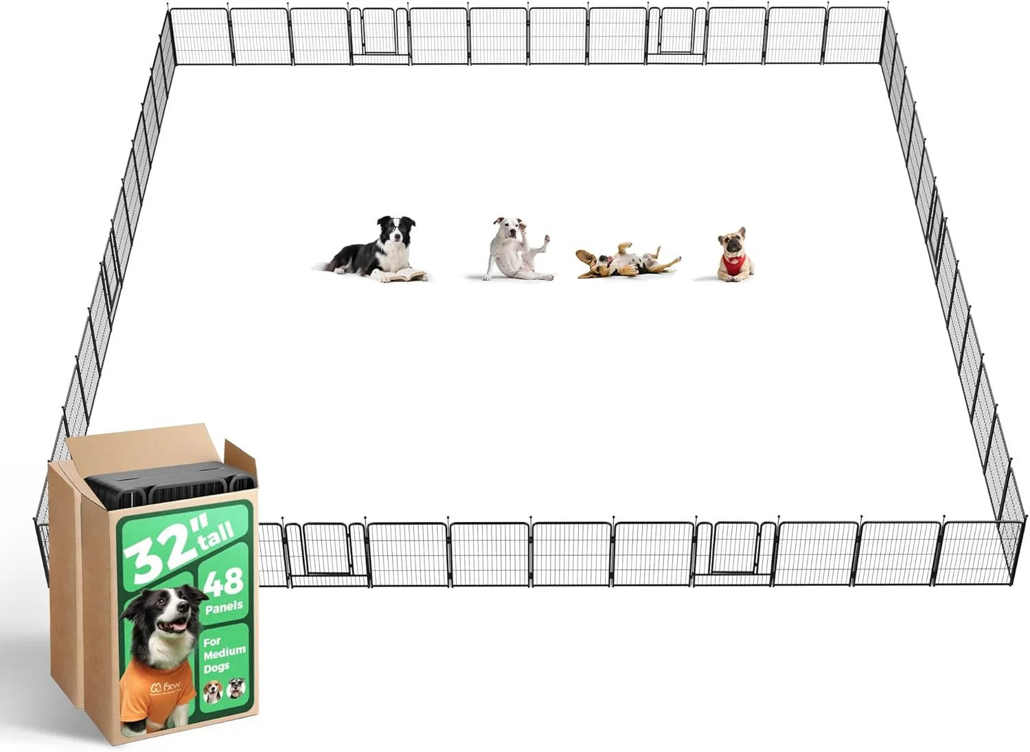 User-Friendly FXW Rollick Unleashed Dog Playpen for Indoor Yard RV Camping 32 inch 48 Panels for Small and Medium Dogs Black│Patented Refined