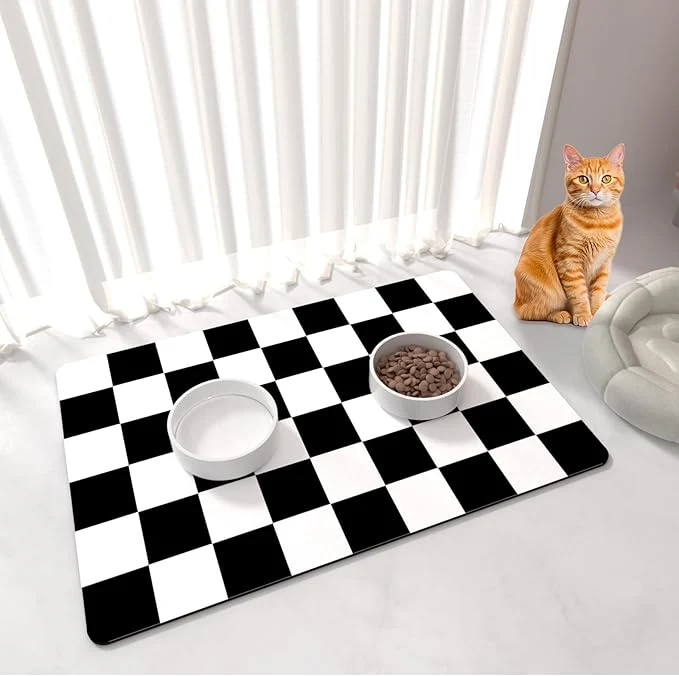 Elite Pet Feeding Mat Checkered Cat Bowl Mats Quick Dry Dog Water Dispenser Mats Convenient