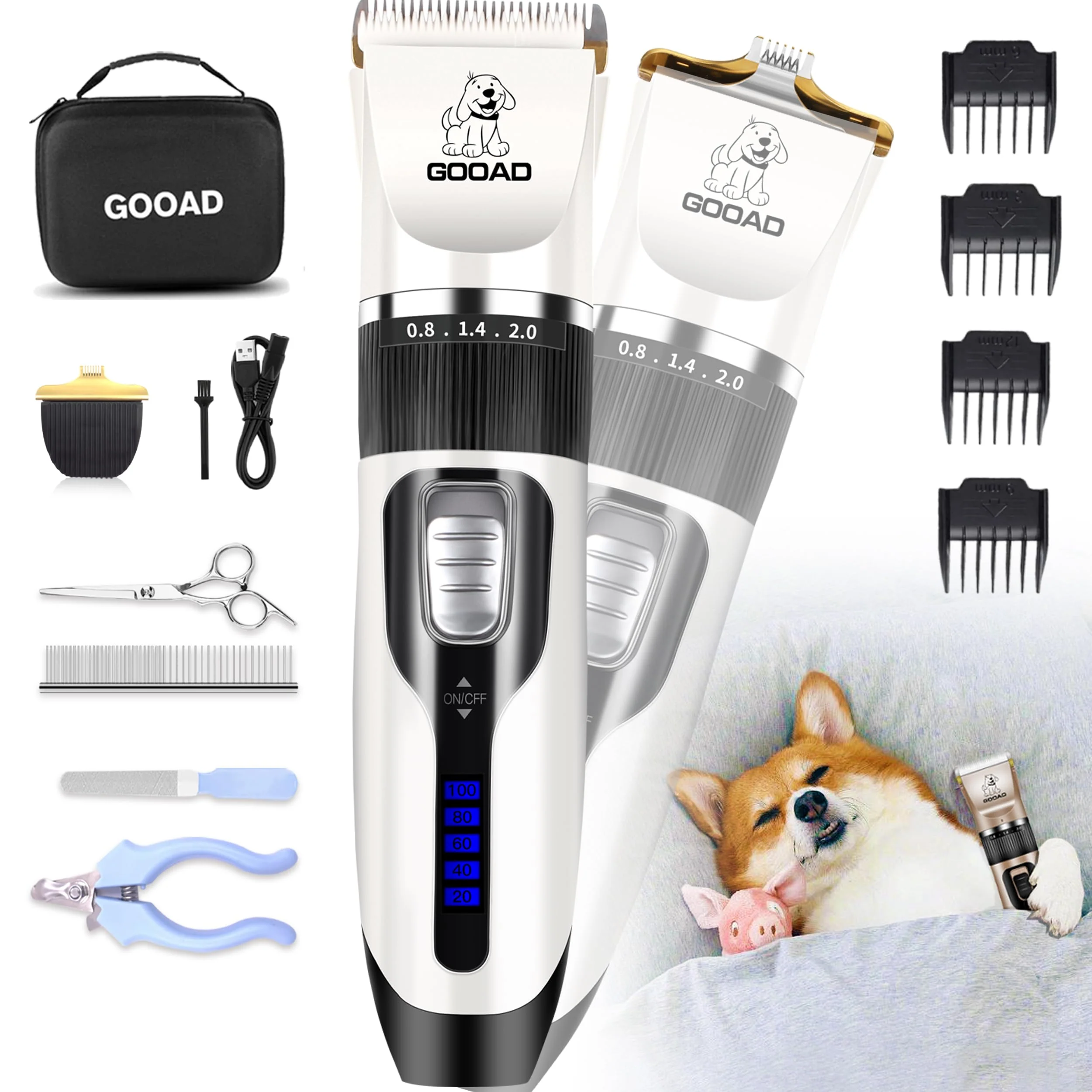Natural Gooad Dog Clippers Grooming Kit Paw Trimmer – Cordless Low-Noise Rechargeable Next-Generation