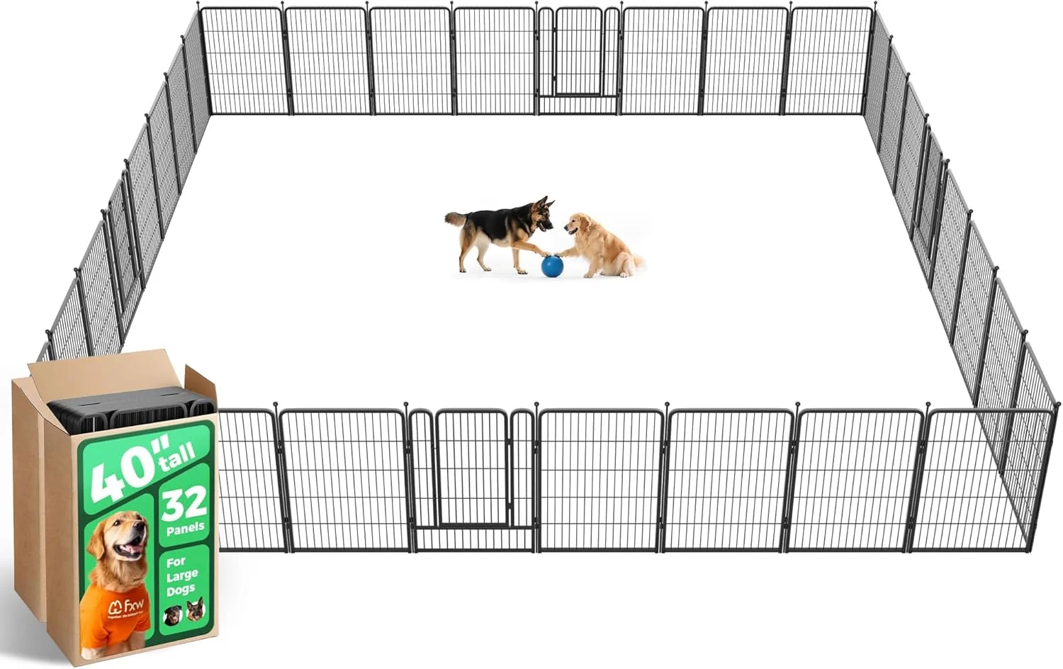Breathable FXW Rollick Unleashed Dog Playpen for Indoor Yard RV Camping 40 inch 32 Panels for Medium and Large Dogs Black│Patented Professional