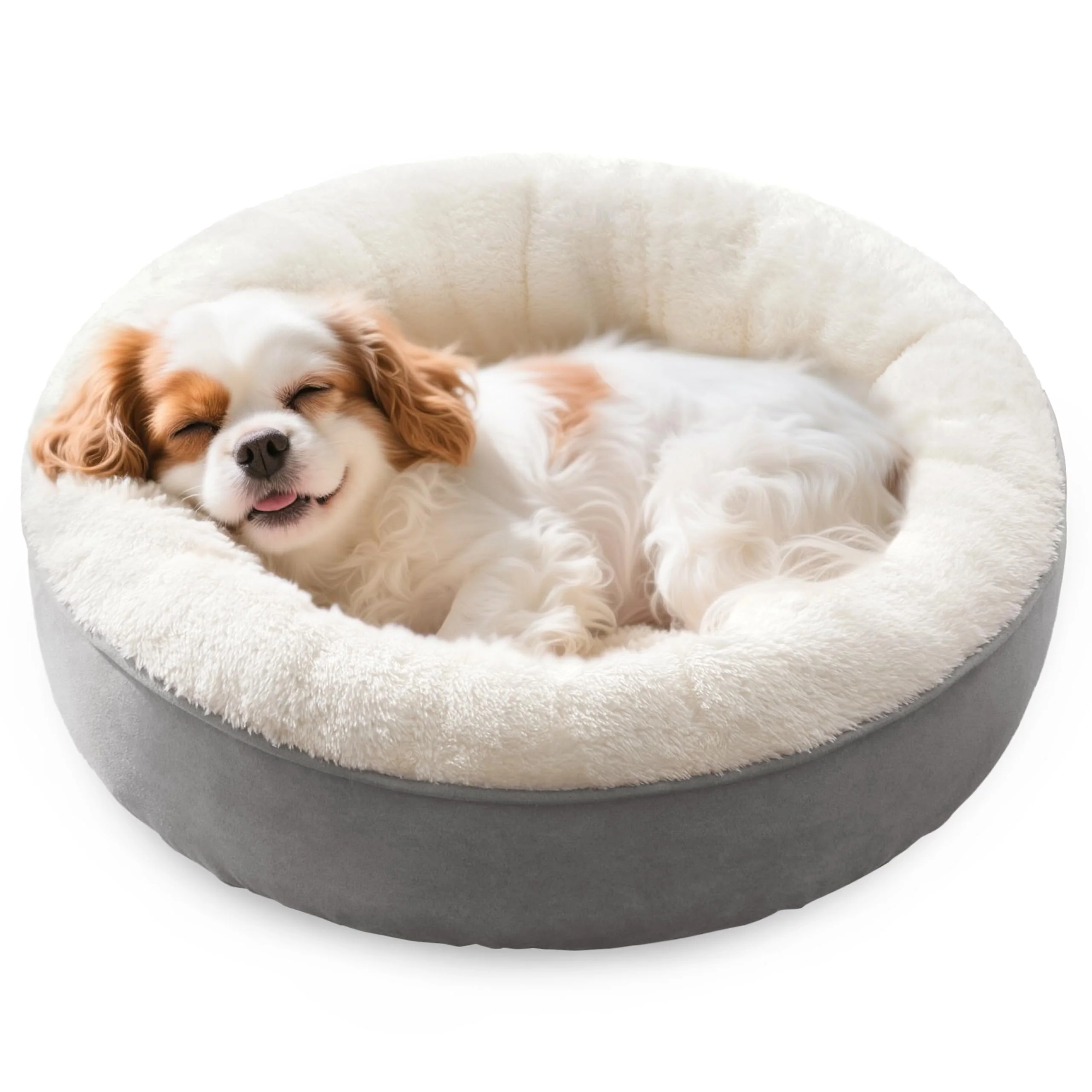 Detailed Love's cabin Round Donut Bed 25in – Anti-Slip Water-Resistant Bottom Washable Grey for Cats Small Dogs Consistent
