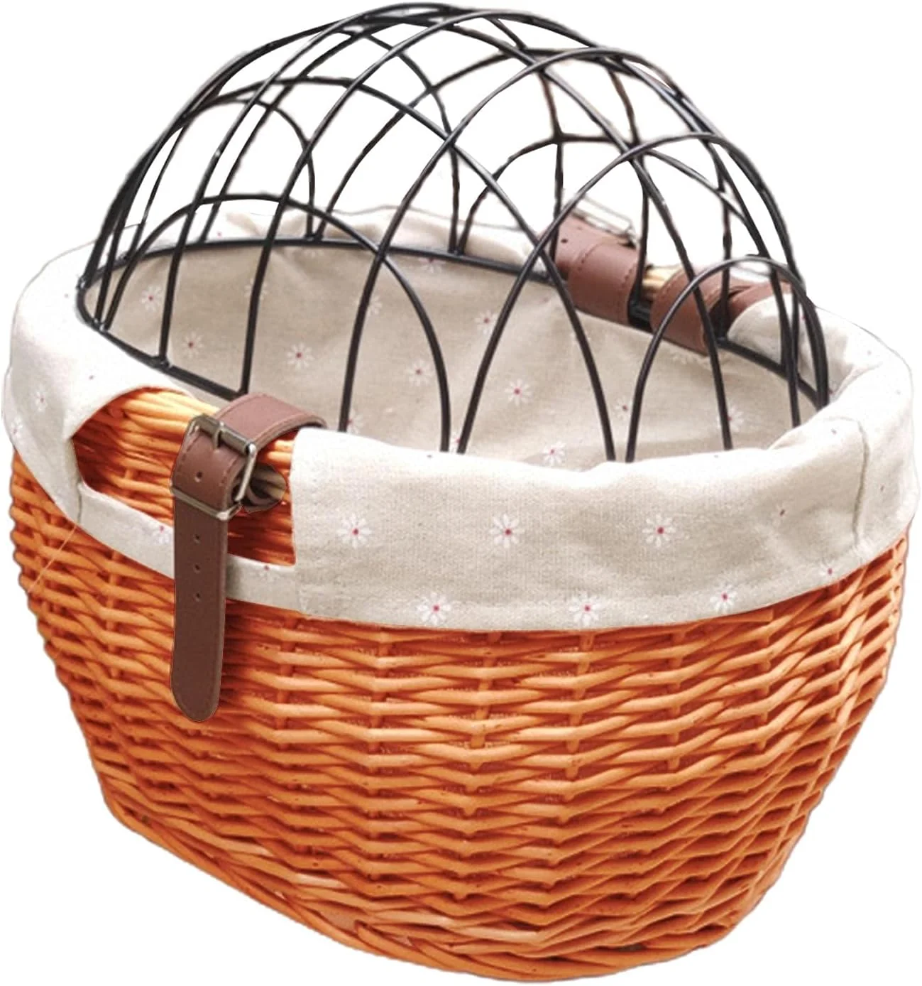 Modern Shiker Bicycle Basket with Wire Mesh Cover Wicker Bike Basket for Small Dogs Cats Front Handlebar Bike Basket Easy to Detachable 11.81 x 9.84 inch Optimized