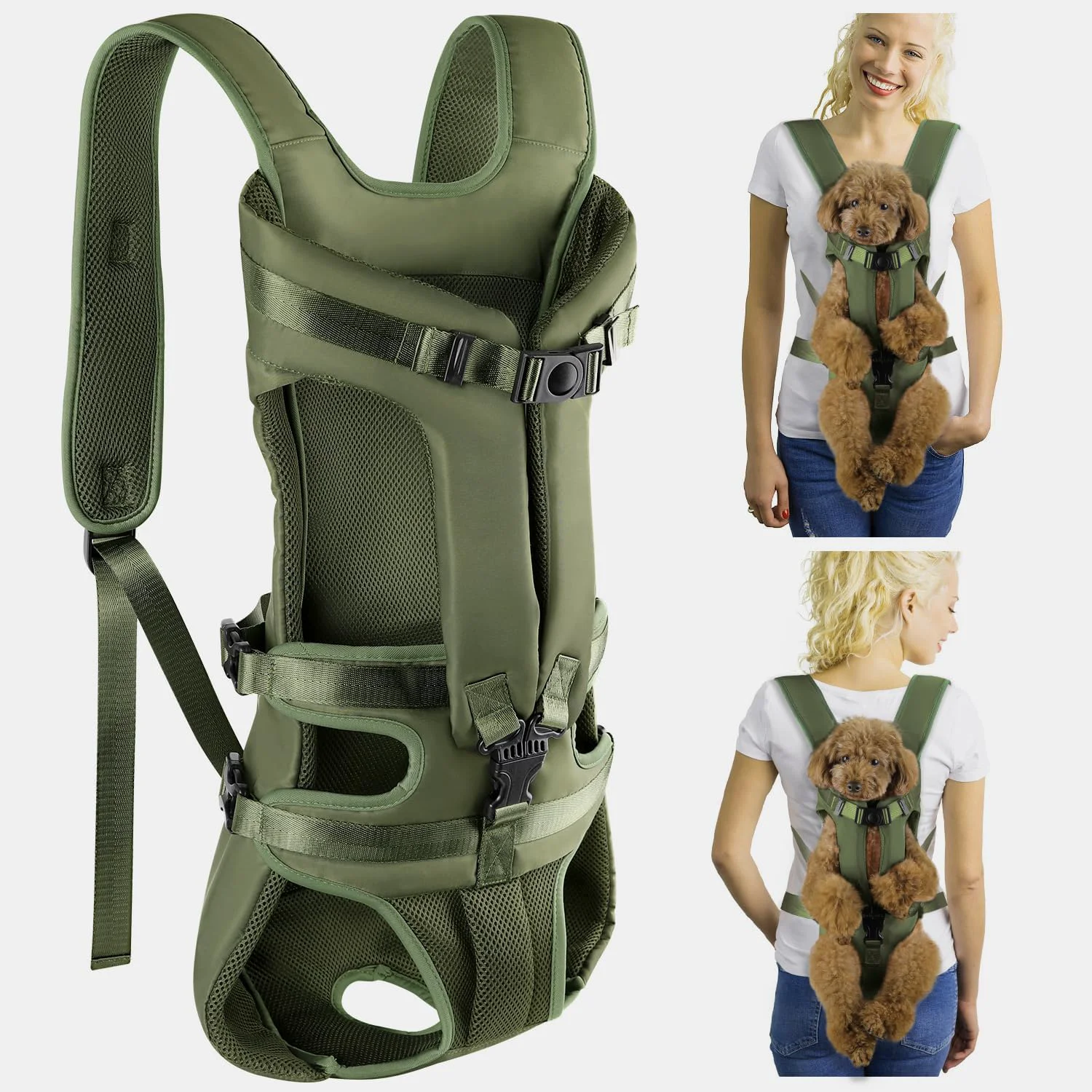Authentic Lukovee Dog Backpack Carrier Legs Out Easy-fit Dog Front Carrier for Small Medium Dogs Adjustable Hands Dog Chest Carrier for Hiking Cycling Green X-Large Effective