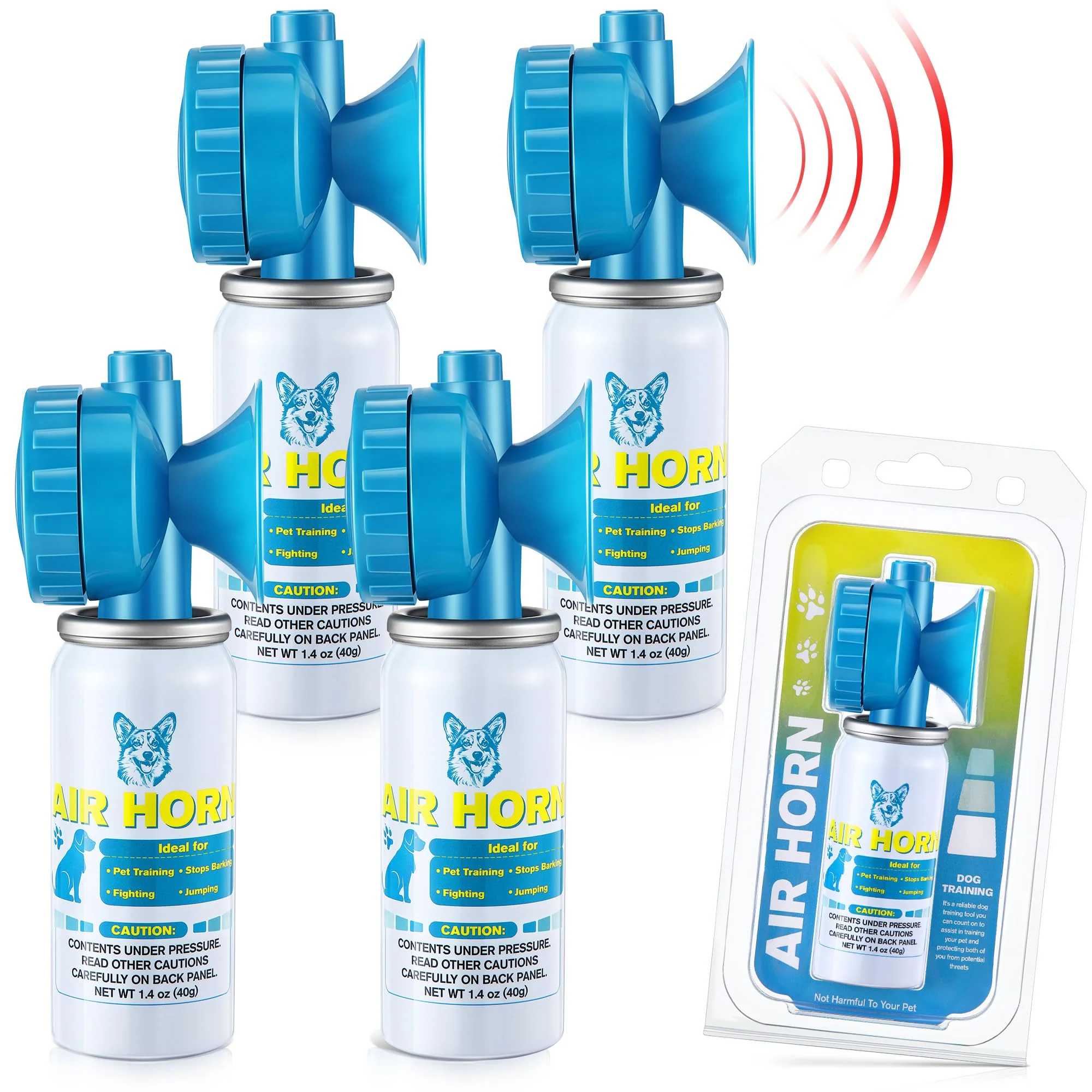 Premium Material HappyAlley Air Horn 120dB 1.4 oz – 4 Pack Blue for Safety Training Deterrence Responsible