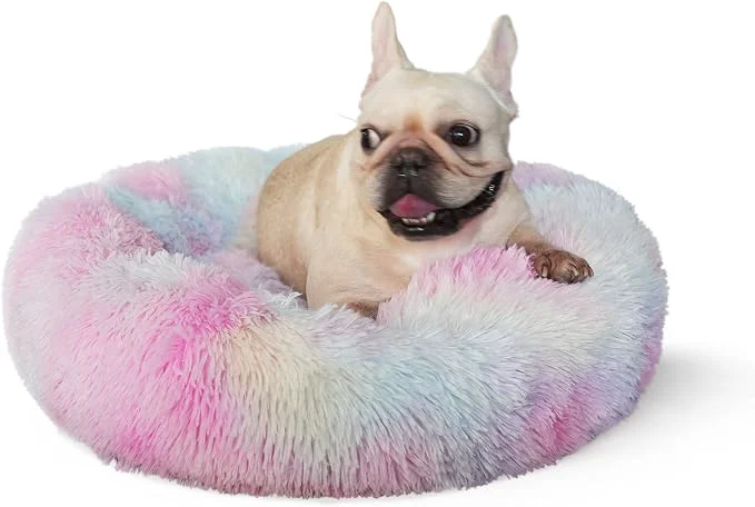 Fine Calming Donut Dogs Beds for Small Dogs Washable 23inch Plush Round Pet Bed for Artisan