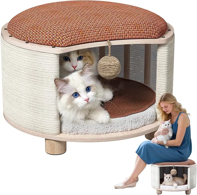 Classic Solid Wood Cats House Stool 300-lb Capacity. Large Cat Bed Cave Exclusive