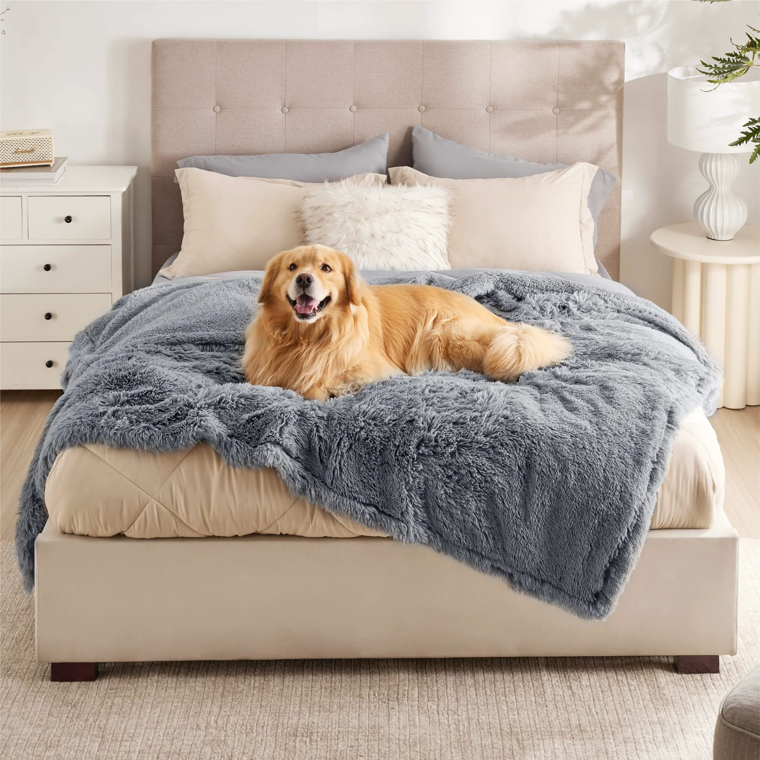 World-Class Bedsure Waterproof Dog Blanket for Large Dogs - 60x80 Grey Reversible Calming Fleece Authentic