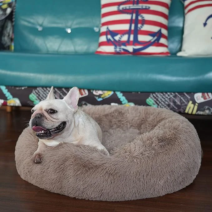 Environmentally Friendly Calming Donut Dogs Beds for Small Dogs Washable 23inch Plush Round Pet Bed for High-End