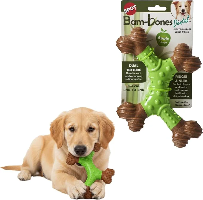 Environmentally Friendly SPOT Bam-Bones Dental X-Bone Dog Chew – Bamboo Fiber Pure