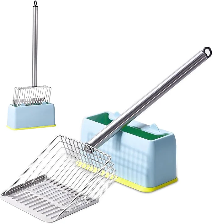 World-Class Metal Cat Litter Scoop with Holder Stainless Steel Kitten Poop Scooper Professional