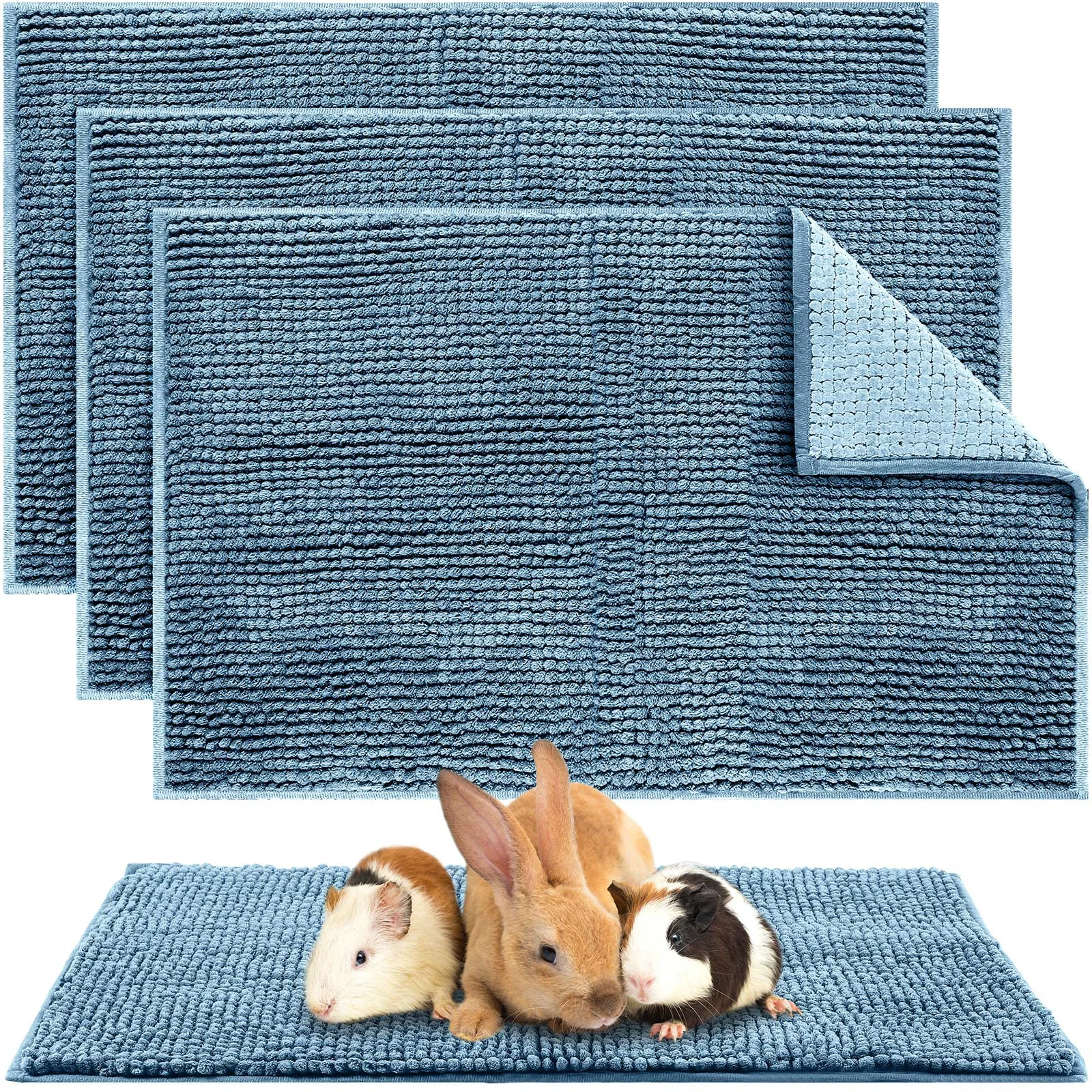 Consistent Amylove 4 Pcs Guinea Pig Cage Liner – Washable Microfiber Chenille Bedding 16x24 Blue Modern
