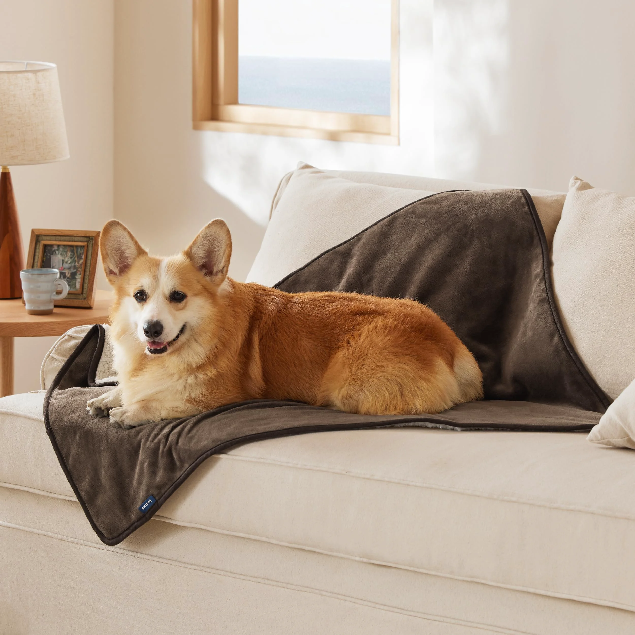 Exclusive Bedsure Waterproof Dog Blanket for Large Dogs - 40x50 Coffee Brown Reversible Sherpa Fleece Couch Protector Premium