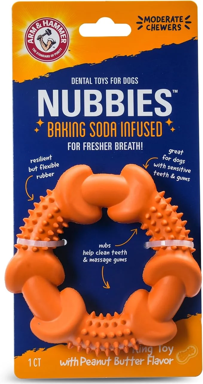 Fine Crafted Arm Hammer for Pets Nubbies Dog Dental Toys Rubber Ring Toy Peanut Butter Powerful