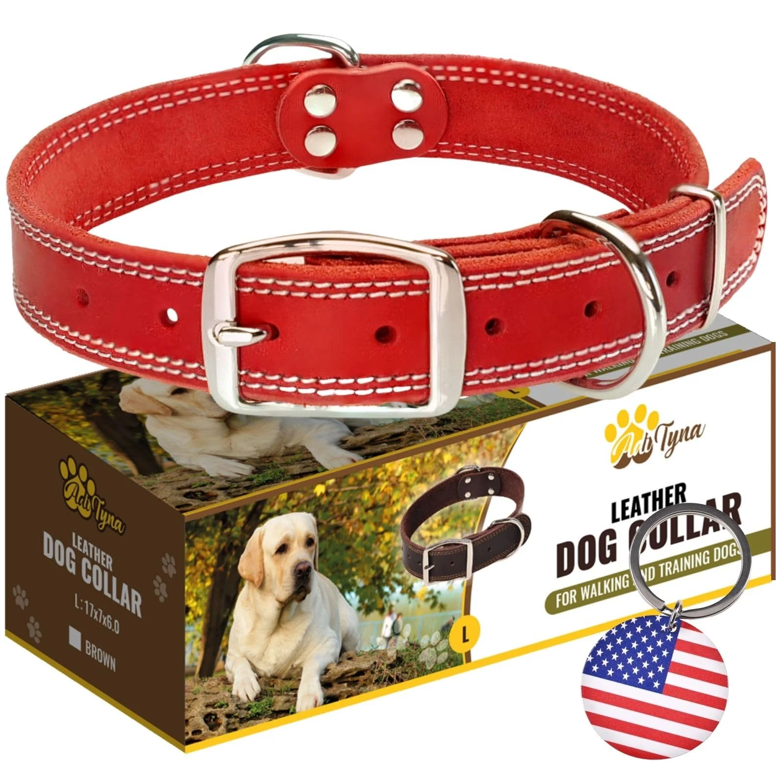 Carefully Designed ADITYNA Heavy Duty Leather Dog Collar for Extra-Large Dogs Handmade XL Leather Collar 32in Green