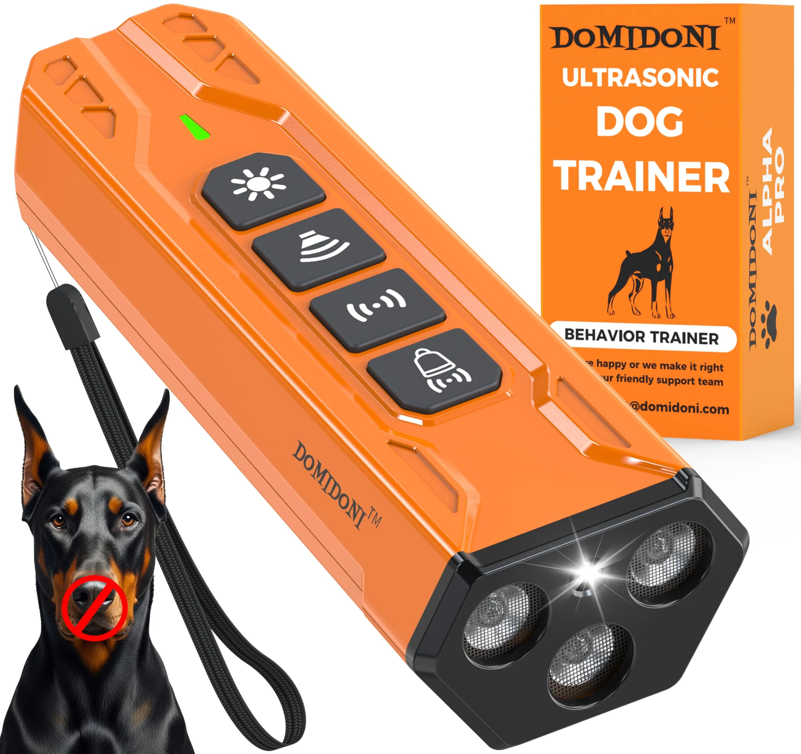 Proven DomiDoni Alpha Pro Dog Bark Deterrent Device - 3x Ultrasonic Training Safe for Dogs Humans Portable Unique