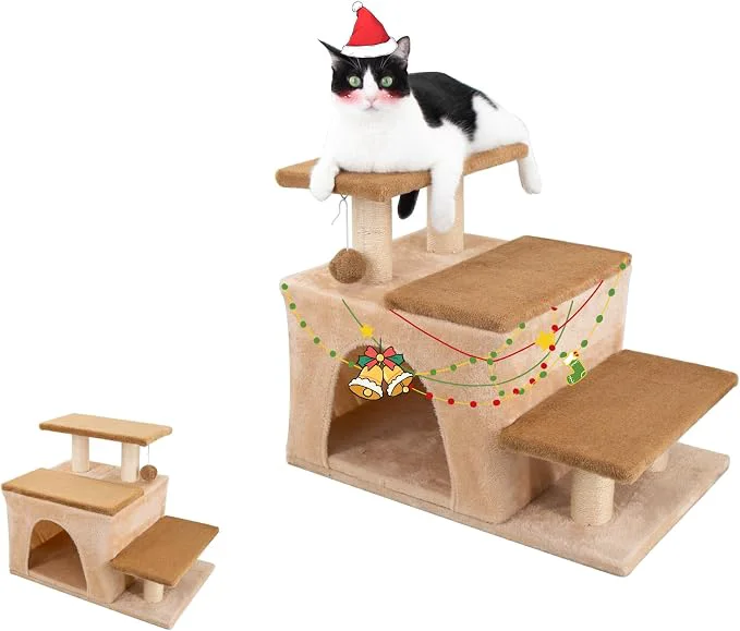 Classic 3-in-1 Pet Stairs for Cats for High Bed Adjustable Dog Steps Modular 3-Tier Pure