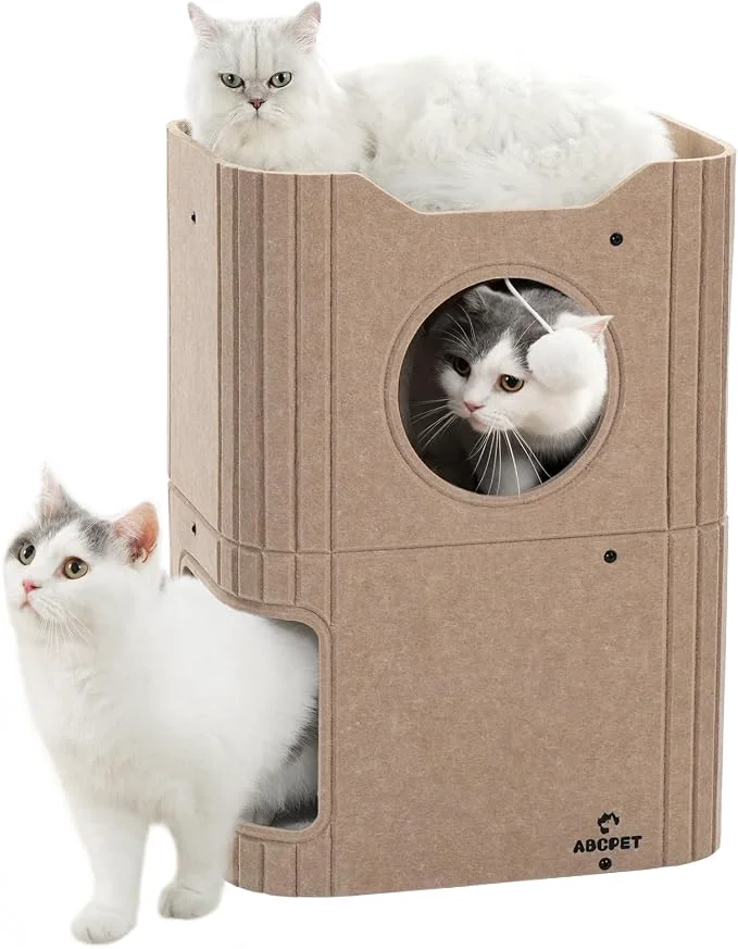 Elite Cat House for Indoor Cats 2-Storey Cat Bed Cave Felt Cat Hideaway Condo Classic