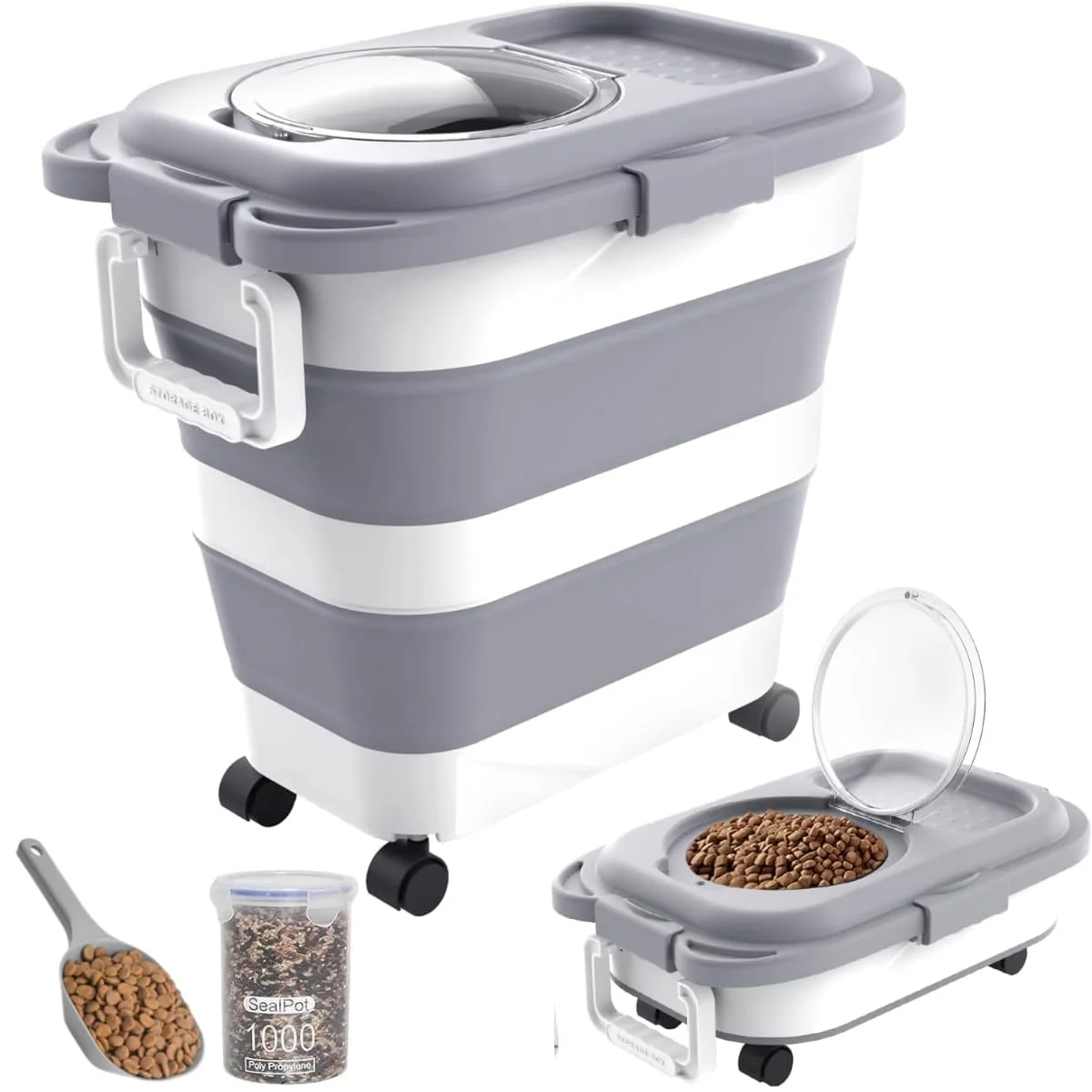 Original HOYTAMDAR 25-28lbs Dog Food Storage Container with Wheels Airtight Collapsible Breathable