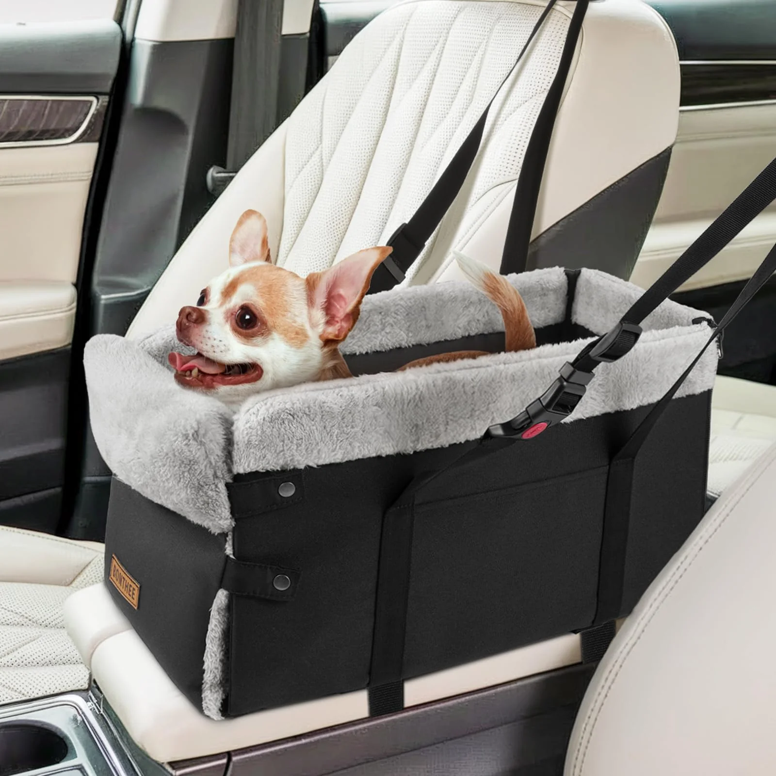 Contemporary BONTHEE Upgraded Zipper Center Console Dog Car Seat for Small Dogs ≤15 lbs – Washable Booster with Safety Leash Storage Casual