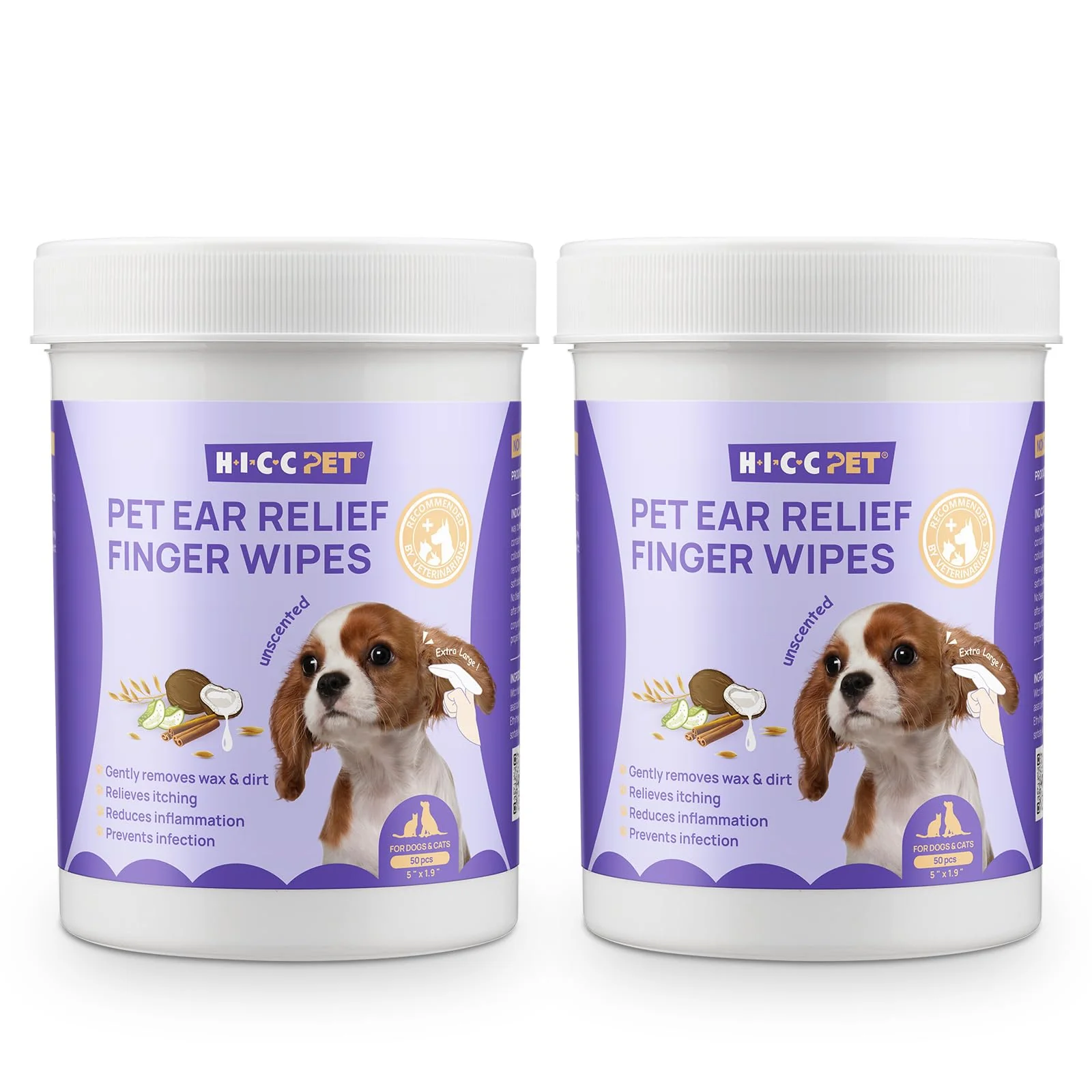 Advanced HICC PET Ear Cleaner Wipes for Dogs Cats — Unscented Vet-Formulated 100 Count Certified