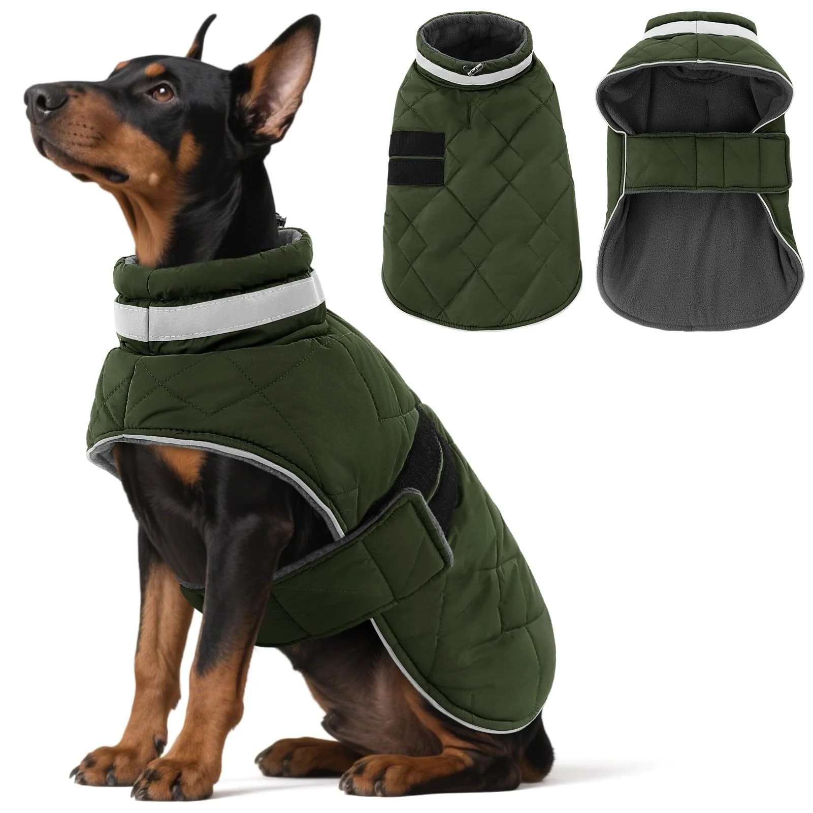 Fast KAMA BRIDAL Dog Winter Coat Warm Padded Jacket Green L – Windproof Water-Resistant First-Class