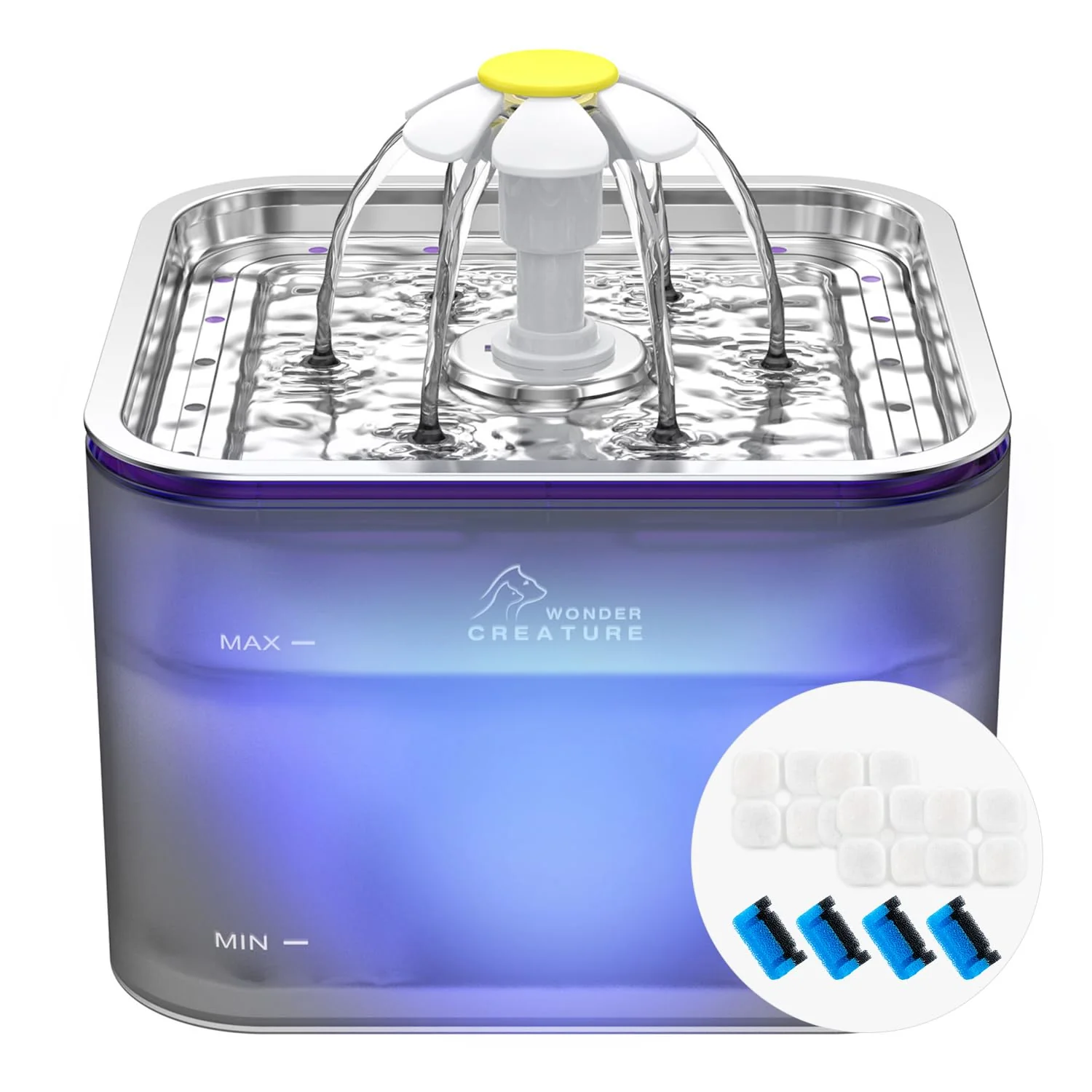 Proven Wonder Creature Crystal Cat Dog Water Fountain – Stainless Steel 101oz 4 Filters LED Prestigious