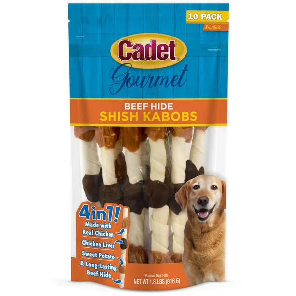 Breathable Cadet X-Large Dog Treats – 4-in-1 Beef Hide Shish Kabobs 10 Count Healthy