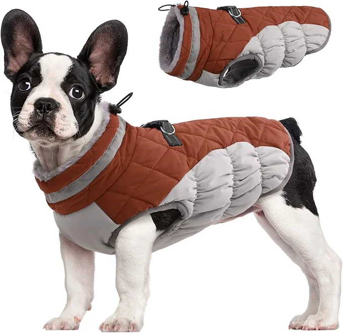 Verified FUAMEY Dog Coat for Small Dogs Waterproof Dog Winter Jacket with Harness Built in Puppy Cold Weather Coats Reflective Pet Vest with Zipper Warm Fleece Dogs Snowsuit Windproof Brown XSAbout ThisOverview Functional
