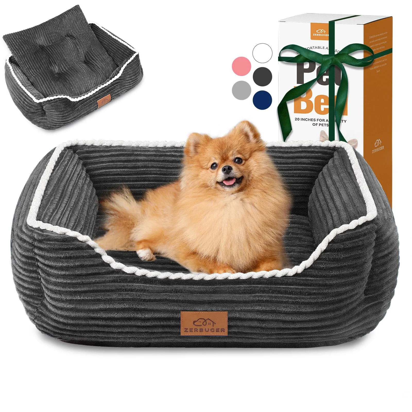 Comfortable Zerbuger Orthopedic Dog Bed for Medium Dogs Supportive Foam Removable Mat Non-Slip Bottom Dark Grey Fast