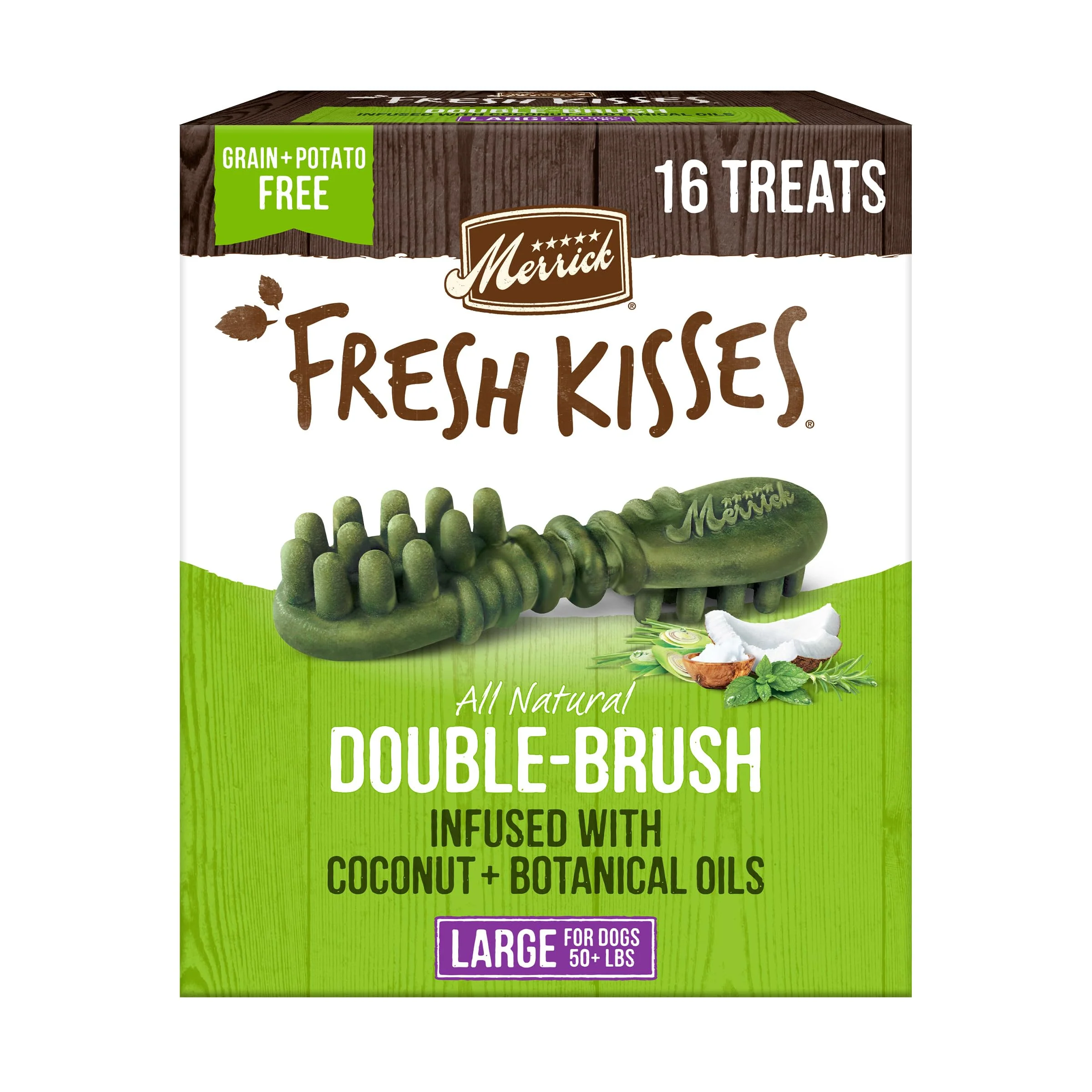 Smart Merrick Fresh Kisses Large Dog Dental Chews – Coconut Oil Botanicals 16-Count Box Luxury