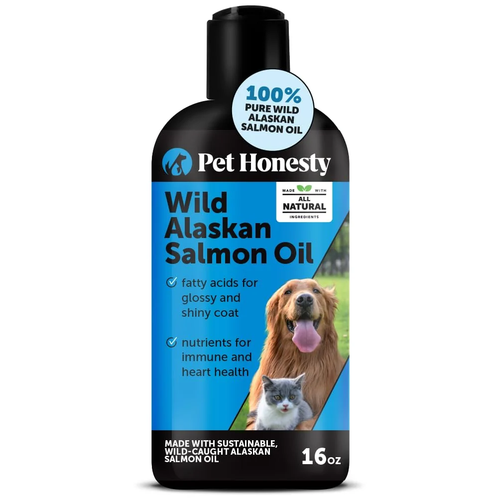 Pure Pet Honesty Wild Alaskan Salmon Oil – Omega-3 for Dogs Cats Skin Coat Health 16 oz Fine