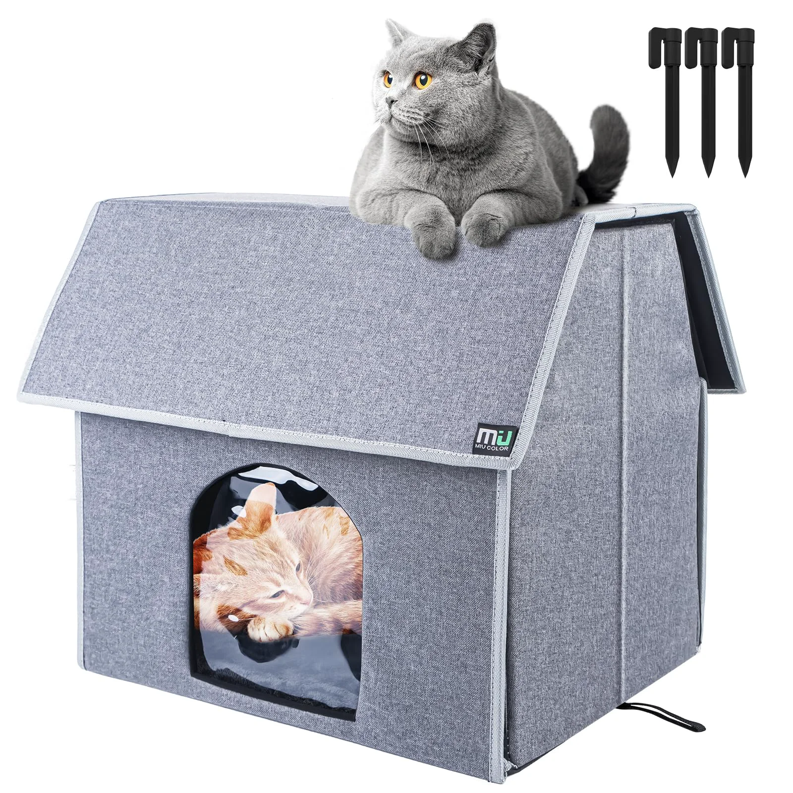 Carefully Designed MIU COLOR Outdoor Cat House — Large Weatherproof Shelter for Outdoor Cats Insulated with Removable Mat 17.1 x 15 x 16.6 in High-Quality